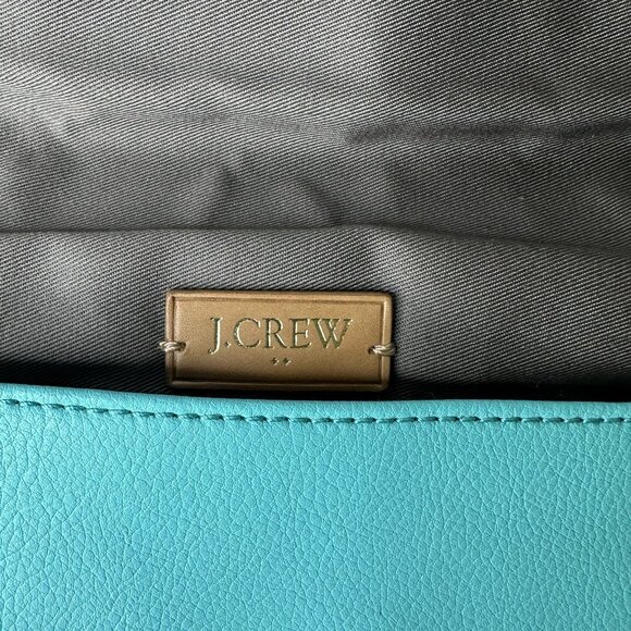 J CREW Teal Turquoise Purse Handbag Leather Envelope Clutch Shoulder Bag Chain - Picture 6 of 7